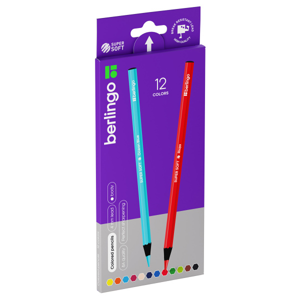 Карандаши цветные Berlingo "SuperSoft. Blackwood", 12цв., черное дерево, заточен., картон, европодве