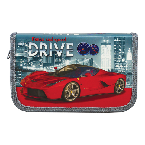 Пенал 1 отделение, откидная планка, для начальной школы, мальчик, Красное авто, 19*11 см, ПН-0269