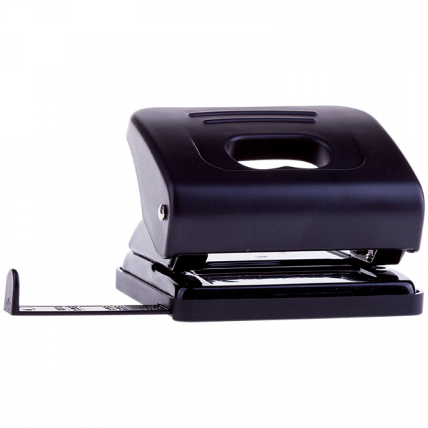 Дырокол OfficeSpace 20л., пластиковый, черный, с линейкой