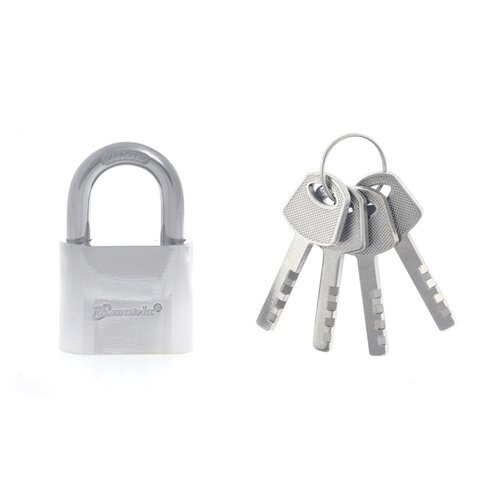 Замок навесной, ширина 40 мм, хромированная сталь, дужка d-7 мм, финский, 4 ключа, MATRIX, 91800