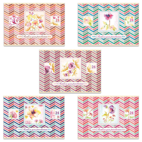 Альбом для рисования, 24 л., HATBER VK, обложка офсет, 100 г/м2, "Цветочная акварель" (5 видов), 24А