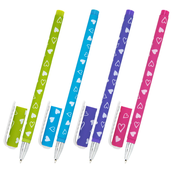 Ручка шариковая BRAUBERG SOFT TOUCH STICK "FRESH ZONE HEARTS",СИНЯЯ, мягк.покрытие,асс.,0,7мм,143700