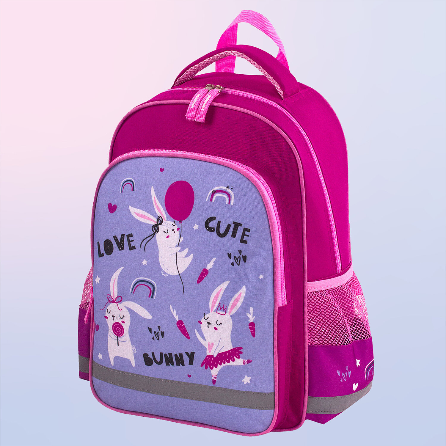 Рюкзак ПИФАГОР SCHOOL для начальной школы, Funny bunnies, 38х28х14 см, 229993