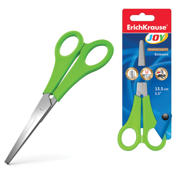 Ножницы ERICH KRAUSE "JOY" 135 мм, цвет ассорти, в картонной упаковке с европодвесом, 15033 