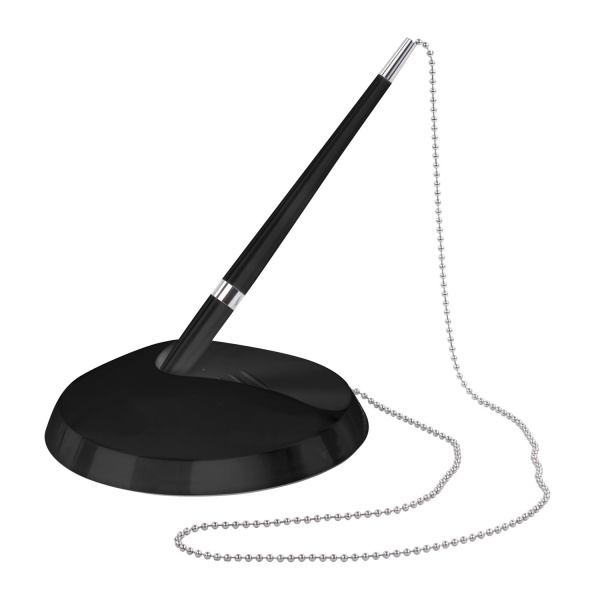 Ручка шариковая настольная BRAUBERG на цепочке, на подставке, цвет корпуса черный, 141347, синяя