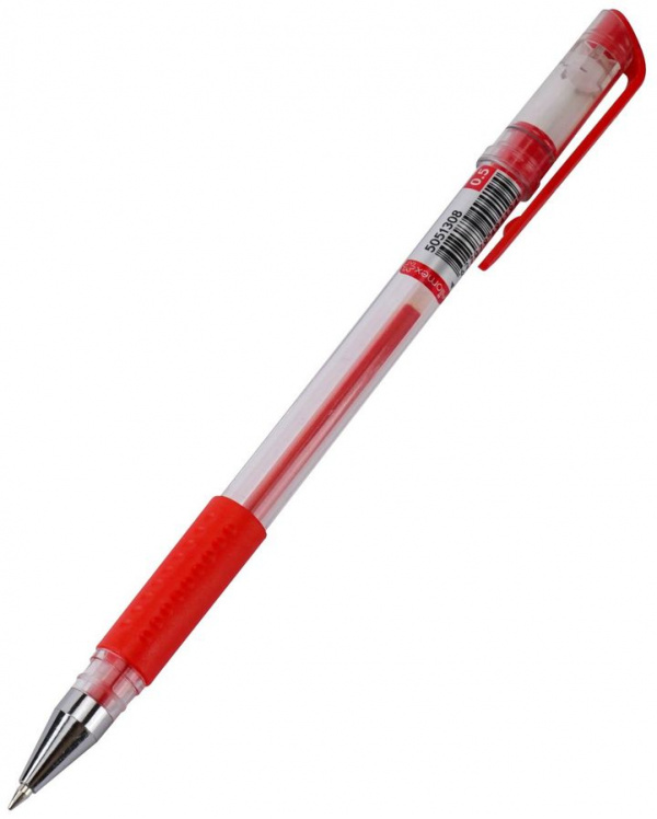 Ручка гелевая "Attomex" 0,5мм, с прозр. корп, резин. держ. красн. 5051308