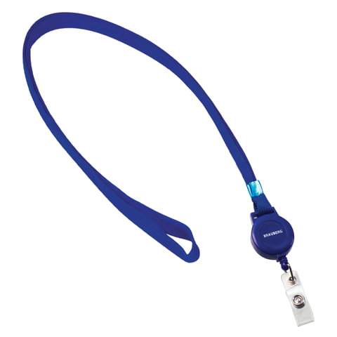 Держатель-рулетка для бейджей BRAUBERG, 70 см, с синей лентой 45 см, синий, в блистер