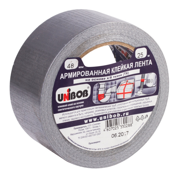 Клейкая лента армированная 48мм*25м UNIBOB тканевая основа