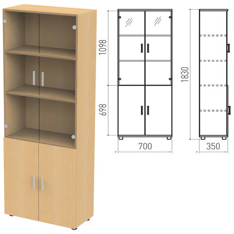 Шкаф закрытый со стеклом "Канц", 700х350х1830мм, цвет бук