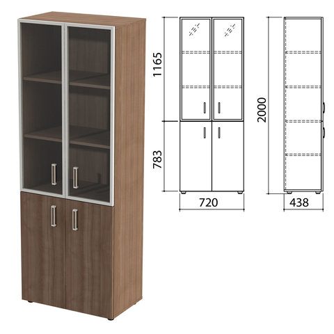 Шкаф закрытый со стеклом в алюминиевой рамке "Приоритет", 720х438х2000 мм, 4 полки, лагос (КОМПЛЕКТ)