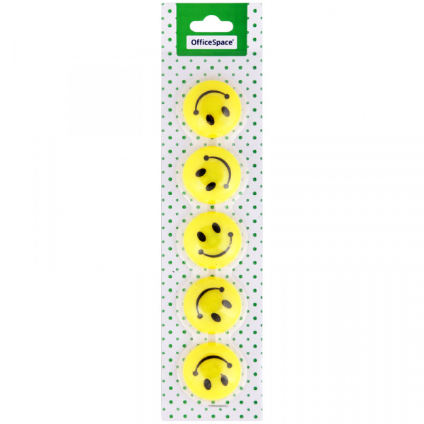 Магнит для досок OfficeSpace "Смайлик" 30мм, 5шт., европодвес