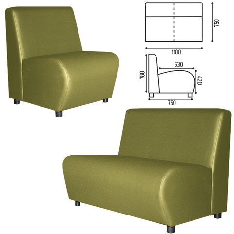 Диван мягкий двухместный "V-600", 1100х750х780 мм, без подлокотников, экокожа, красный