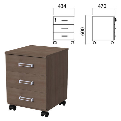 Тумба подкатная "Приоритет", 434х470х600 мм, 3 ящика, замок, лагос, К-923, К-923 лагос 