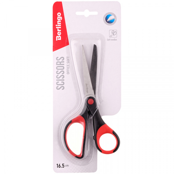 Ножницы Berlingo "Office Soft" 16,5см, эргономичные ручки, мягкие вставки, европодвес