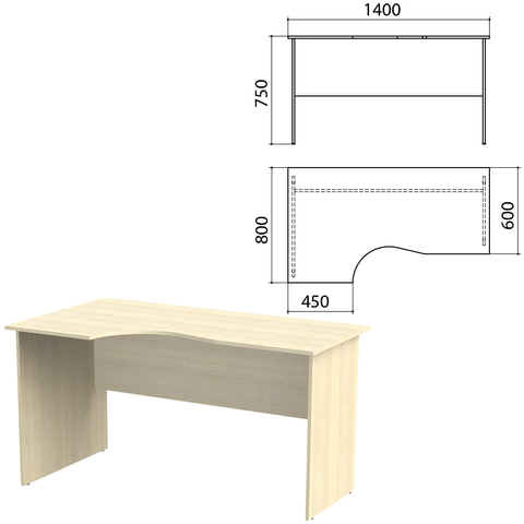 Стол письменный эргономичный "Канц", 1400х800х750 мм, левый, цвет дуб молочный 