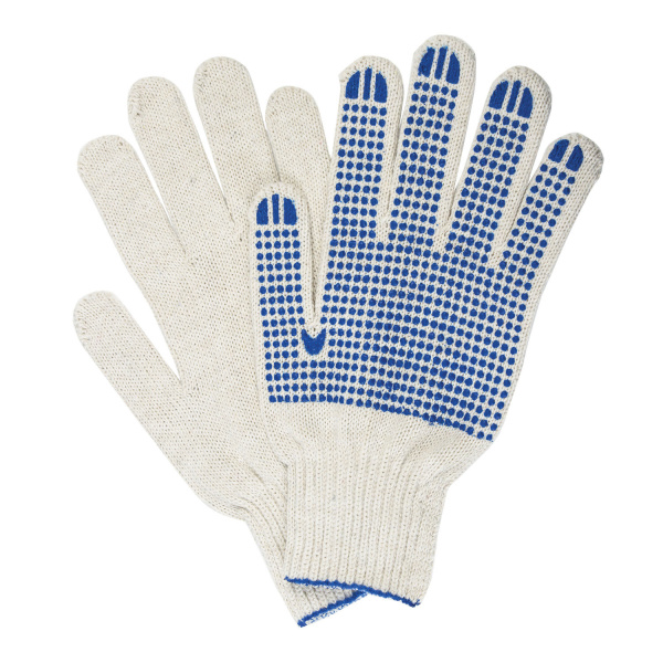 Перчатки хлопчатобумажные, КОМПЛЕКТ 5 ПАР, 7 класс, 65-67 г, 216 текс, ПВХ точка, LAIMA "ПРОФИ" XL, 