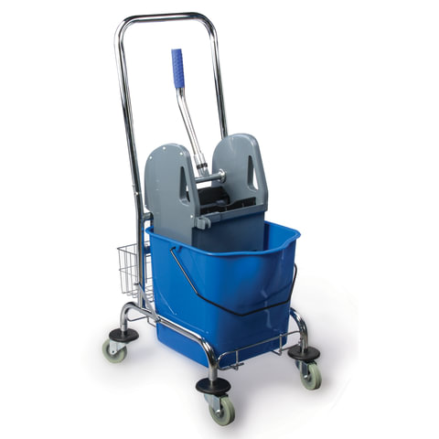 Тележка уборочная BRABIX, 1 съемное ведро 25 л, механический отжим, корзина, металлический каркас, с