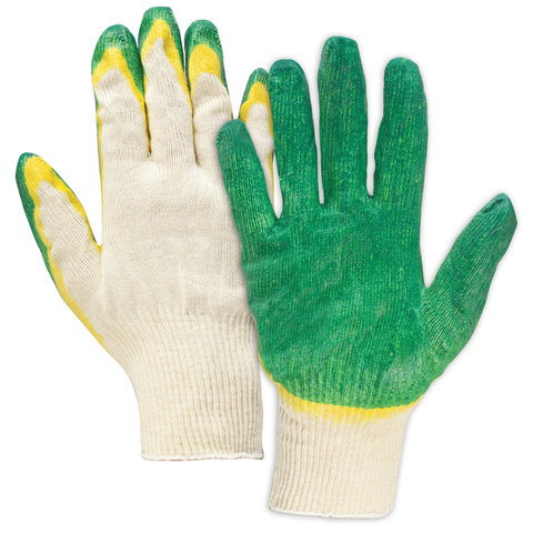 Перчатки хлопчатобумажные 13 класс, 46-48 г, 100 текс, двойной латексный облив, ЛАЙМА ЛЮКС