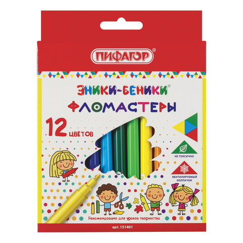 Фломастеры ПИФАГОР "ЭНИКИ-БЕНИКИ", 12 цветов, вентилируемый колпачок