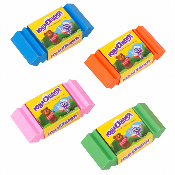 Ластик ЮНЛАНДИЯ "Юнландик-музыкант", 54*25*13мм, ассорти, картон. держатель, 229580