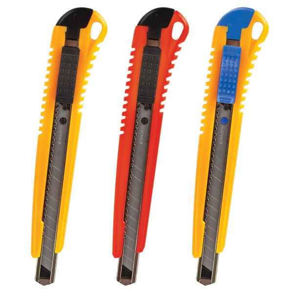 Нож универсальный BRAUBERG (БРАУБЕРГ), 9 мм, автофиксатор, цветной корпус ассорти, блистер, 230916