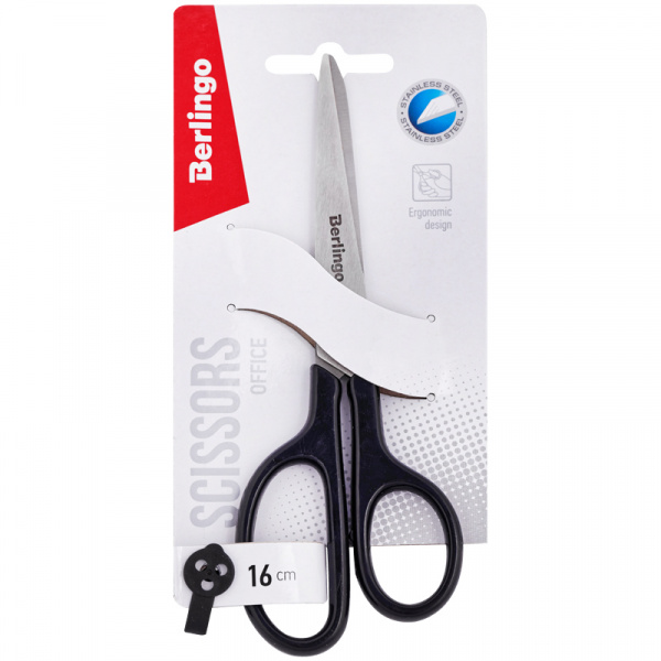 Ножницы Berlingo "Office" 16см, эргономичные ручки, европодвес