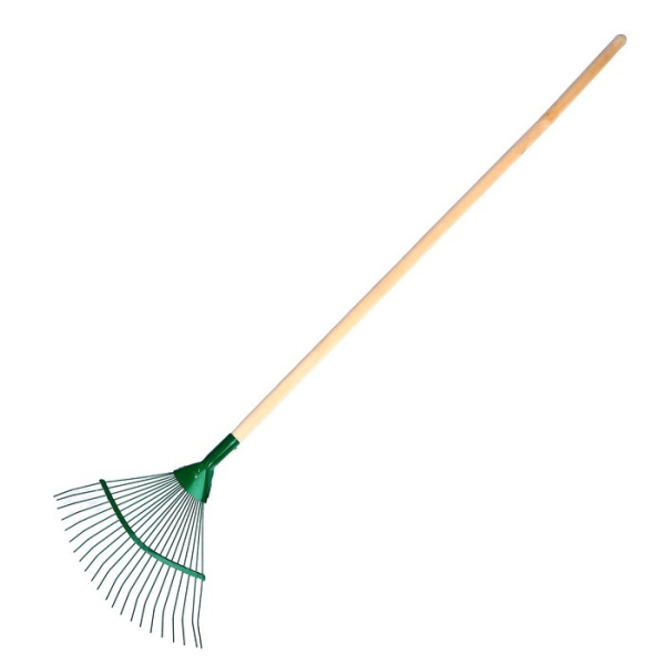 Грабли веерные, проволочные, 22 зубца, металл, деревянный черенок, 1 сорт Грабли веерные, проволочные, 22 зубца, металл, деревянный черенок, 1 сорт