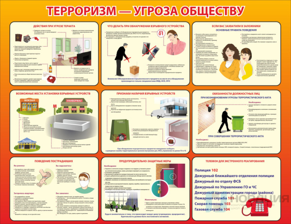 Плакат пластик в тубусе "ТЕРРОРИЗМ-УГРОЗА ОБЩЕСТВУ". Размер: 1,3x1м