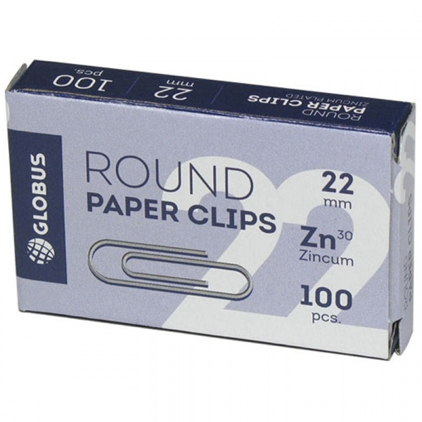 Скрепки 22мм, Globus, 100шт., оцинкованные, карт. упак. Скрепки 22мм, Globus, 100шт., оцинкованные, карт. упак.