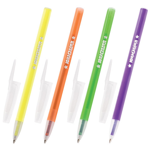 Ручка шариковая масляная ЮНЛАНДИЯ "Neon", безопасный корпус ассорти, узел 1 мм, линия 0,5 мм, синяя,