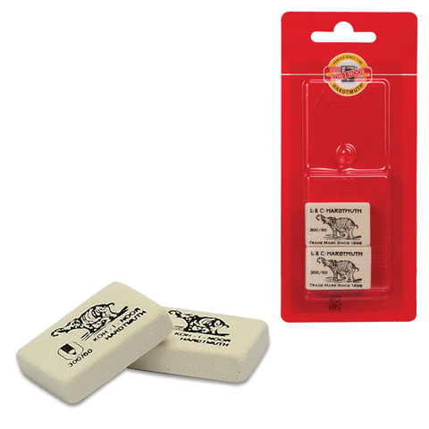 Резинки стирательные KOH-I-NOOR "Слон", набор 2 шт., прямоугольные, 31х21х8 мм, белые, блистер, 0300