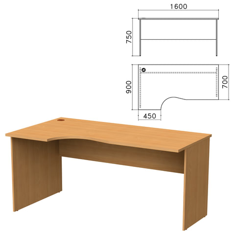 Стол письменный эргономичный "Монолит" (ш1600*г900*в750 мм), левый, цвет бук