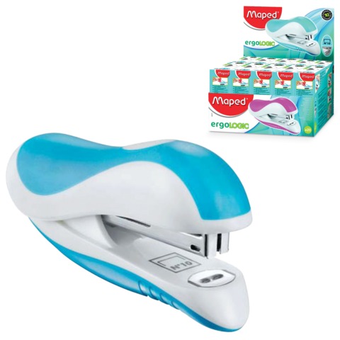 Степлер №10 MAPED "Ergologic" до 15 листов, с контейнером для скоб и антистеплером, ассорти, 352111