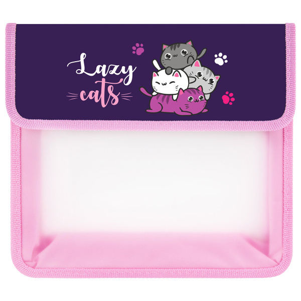 Папка для тетрадей ЮНЛАНДИЯ А5, пластик, 2 отделения, клапан на липучке, Cat pile, 272188