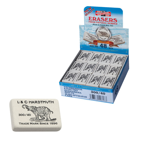 Резинка стирательная KOH-I-NOOR "Слон", прямоугольная, 35,5x23x8 мм, белая, картонный дисплей, 95330