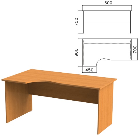Стол письменный эргономичный "Фея" (ш1600*г900*в750 мм), левый, цвет орех милан
