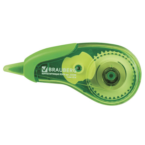 Корректирующая лента BRAUBERG DESIGN ONE, 5мм*6м, зеленый корпус, в блистере, 225590