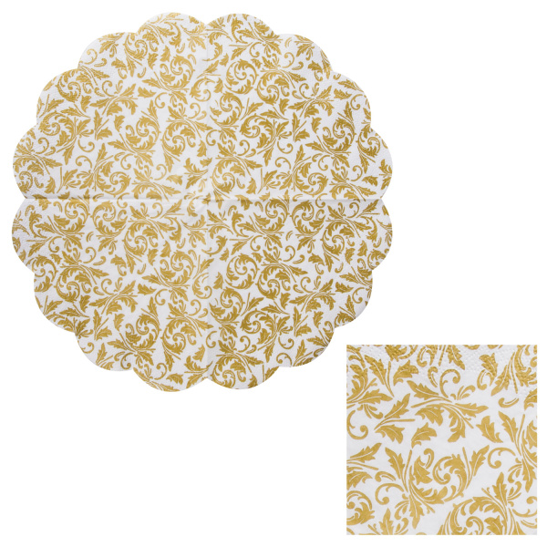 Салфетки бумажные круглые, 12 шт., диаметр 32 см, 3-х слойные, ASTER "Creative round", бело-золотые,