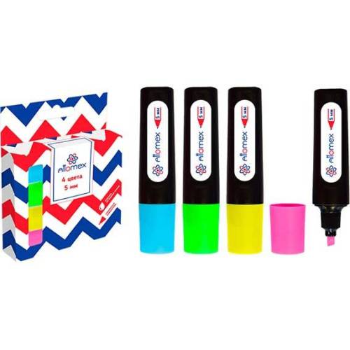 Набор текстовыделителей, 4 шт, 1,0-5,0 мм, скошенный, 4 цвета, Attomex, 5045357