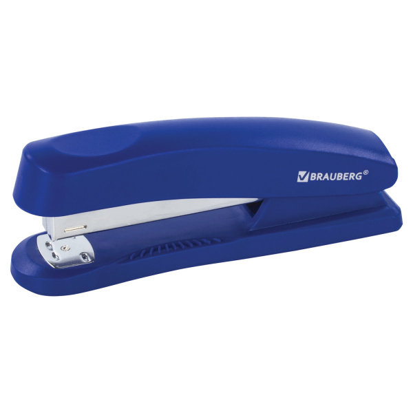 Степлер №24/6, 26/6 BRAUBERG "Standard+", до 30 листов, полнозагрузочный, синий, 228607 