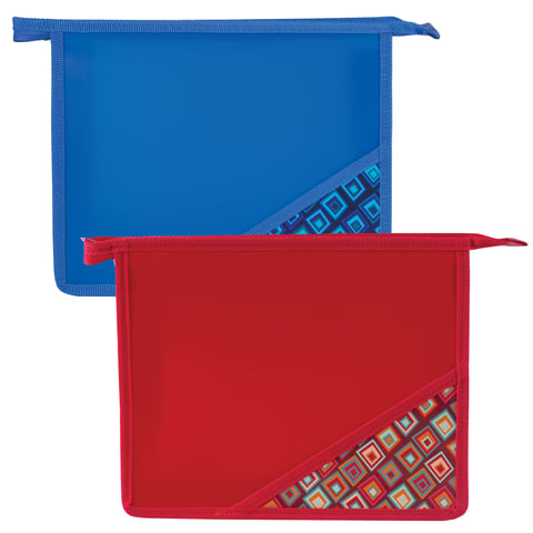 Папка для тетрадей BRAUBERG, А5, пластик, молния сверху, цв.уголок, ассорти, Ромбы, 223955