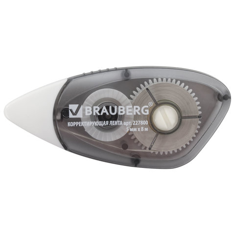 Корректирующая лента BRAUBERG BLACK&WHITE 5 мм х 8 м, корпус черный, механизм перемотки, 227800 