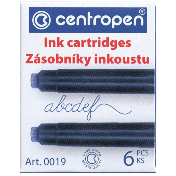 Картриджи чернильные СИНИЕ CENTROPEN, КОМПЛЕКТ 6 шт., 0019/6