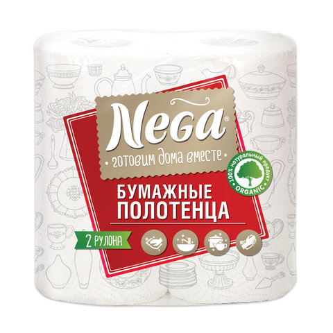 Полотенце бумажное NEGA (Нега), 2-х слойное, спайка 2шт.х17,6м, ш/к 00250
