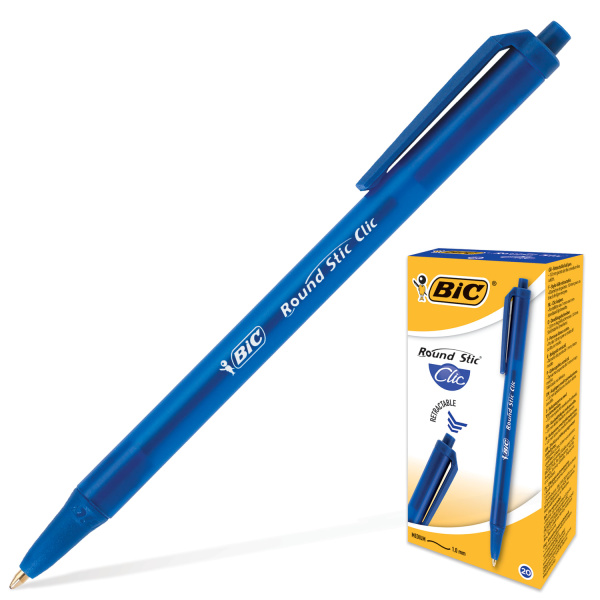 Ручка шариковая BIC автомат. "Round Stic Clic", корпус голубой, толщ.письма 0,4мм, 926376, синяя