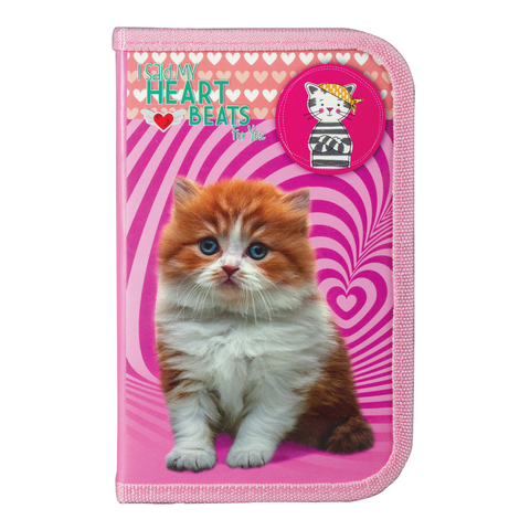 Пенал 1 отделение, для начальной школы, девочка, Котенок, 19*11 см, ПН-0191
