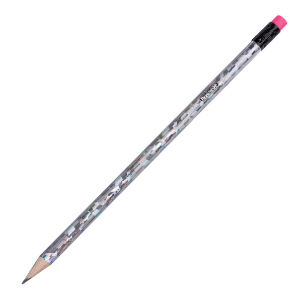 Каранд. ч/г ПИФАГОР "Salute" (Салют), НВ, фольгированный, цвет серебр., с резинкой, заточ., 180618