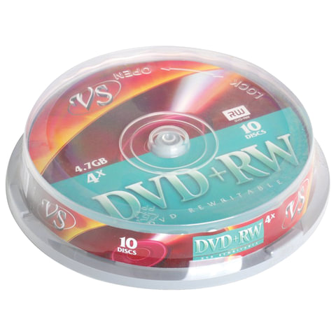 Диски DVD+RW VS 4,7 Gb 4x Cake Box VSDVDPRWCB1001 (ш/к - 20632)