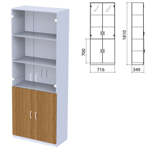 Шкаф закрытый со стеклом "Бюджет", 716х349х1810 мм, серый