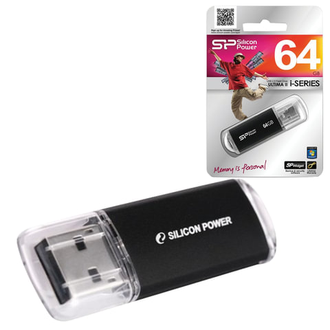 Флэш-диск 64 GB SILICON POWER Ultima II-I Series USB 2.0, черный, SP64GBUF2M01V1K